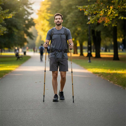 Nordic Walking lazdos, žygiavimo lazdos, sulankstomos, auksinės