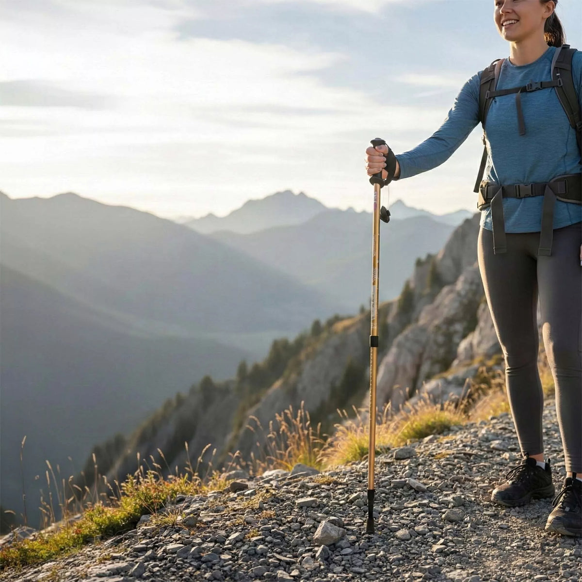 Nordic Walking lazdos, žygiavimo lazdos, sulankstomos, auksinės