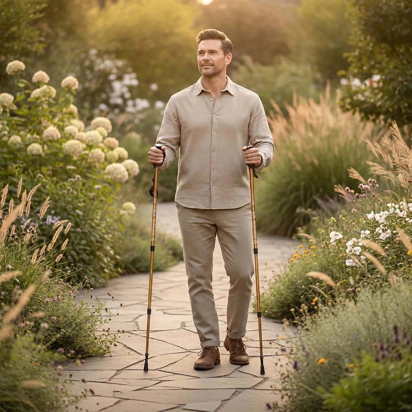 Nordic Walking lazdos, žygiavimo lazdos, sulankstomos, auksinės