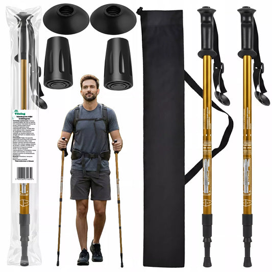 Nordic Walking lazdos, žygiavimo lazdos, sulankstomos, auksinės