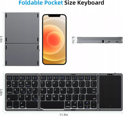 Sulankstoma belaidė „Bluetooth“ klaviatūra su lietimui jautriu skydeliu, QWERTY, tamsiai pilka
