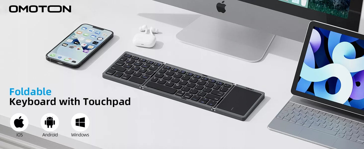 Sulankstoma belaidė „Bluetooth“ klaviatūra su lietimui jautriu skydeliu, QWERTY, tamsiai pilka
