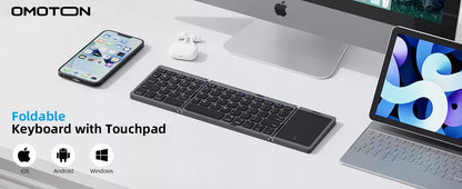Sulankstoma belaidė „Bluetooth“ klaviatūra su lietimui jautriu skydeliu, QWERTY, tamsiai pilka