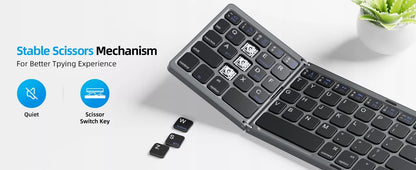 Sulankstoma belaidė „Bluetooth“ klaviatūra su lietimui jautriu skydeliu, QWERTY, tamsiai pilka
