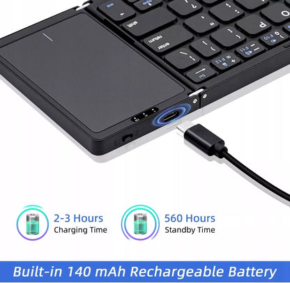 Sulankstoma belaidė „Bluetooth“ klaviatūra su lietimui jautriu skydeliu, QWERTY, tamsiai pilka