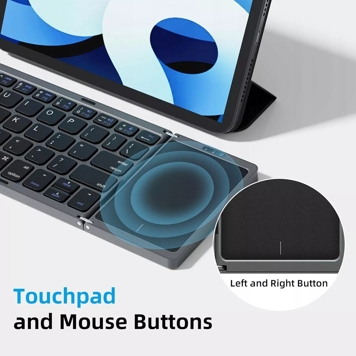 Sulankstoma belaidė „Bluetooth“ klaviatūra su lietimui jautriu skydeliu, QWERTY, tamsiai pilka
