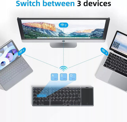 Sulankstoma belaidė „Bluetooth“ klaviatūra su lietimui jautriu skydeliu, QWERTY, tamsiai pilka