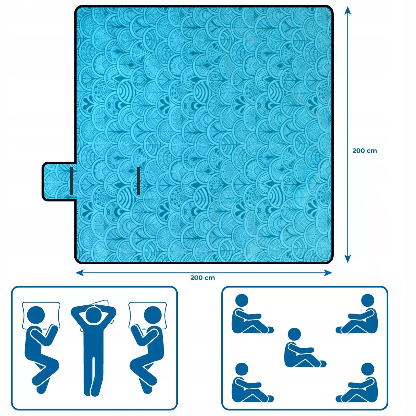 PREMIUM XXL 200x200 cm Vandeniui atsparus ir storai izoliuotas paplūdimio / iškylų pledas