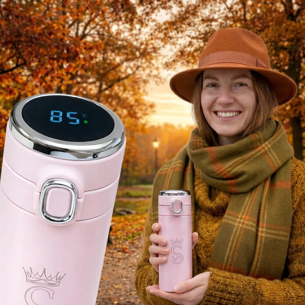 Terminis puodelis termosas kavai arbatai su snapeliu 400ml LCD ekranas