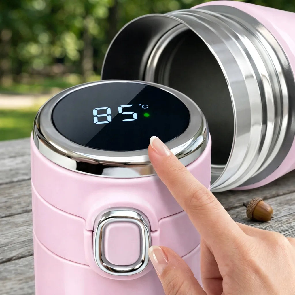 Terminis puodelis termosas kavai arbatai su snapeliu 400ml LCD ekranas