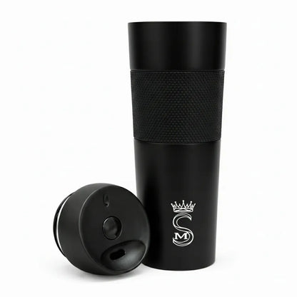 Termo puodelis, turistinis vakuuminis termosas, sandarus, plieninis, 450 ml, juodas