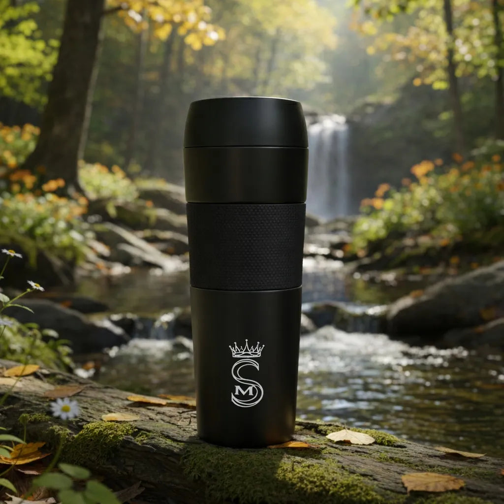 Termo puodelis, turistinis vakuuminis termosas, sandarus, plieninis, 450 ml, juodas