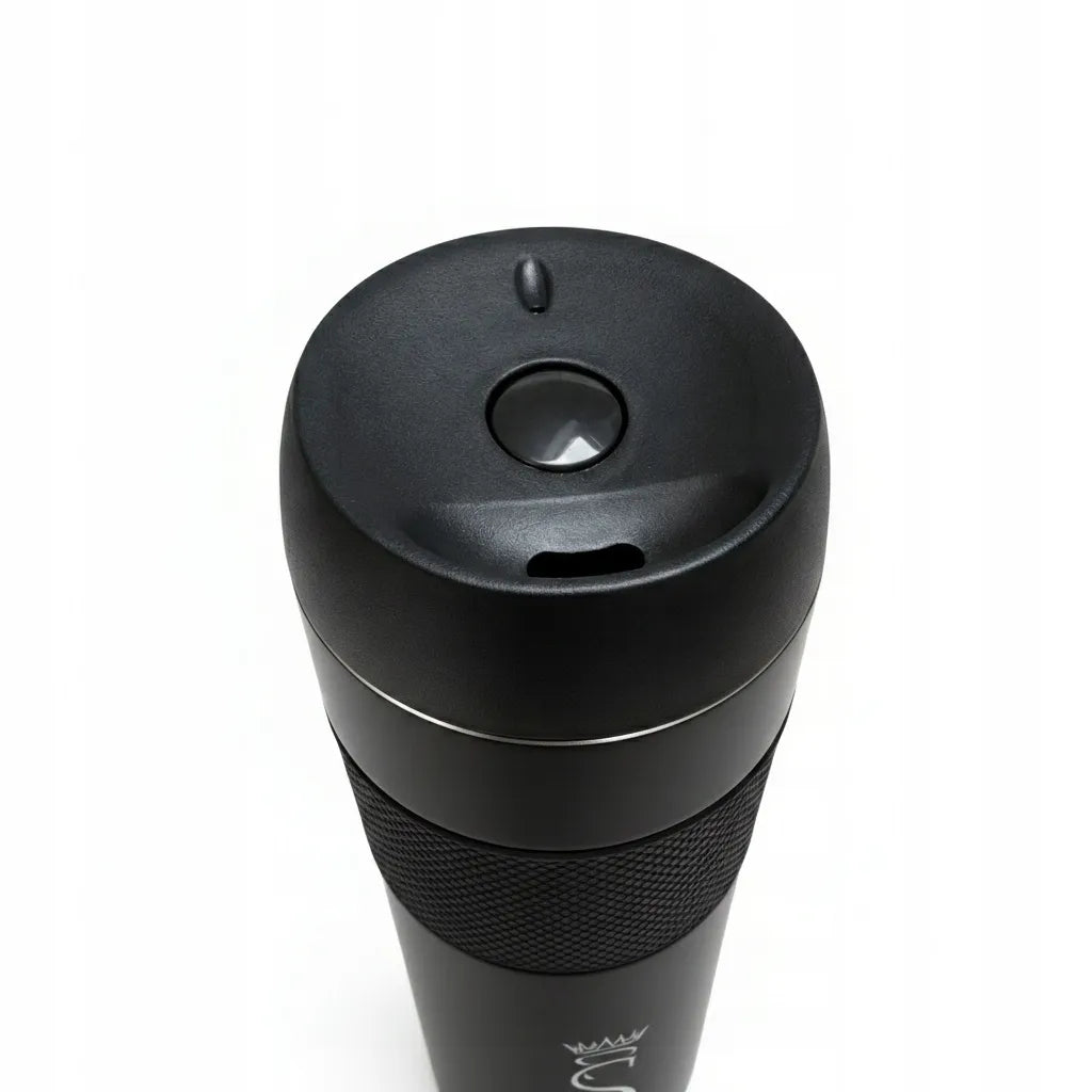 Termo puodelis, turistinis vakuuminis termosas, sandarus, plieninis, 450 ml, juodas