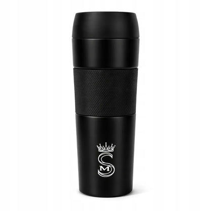 Termo puodelis, turistinis vakuuminis termosas, sandarus, plieninis, 450 ml, juodas
