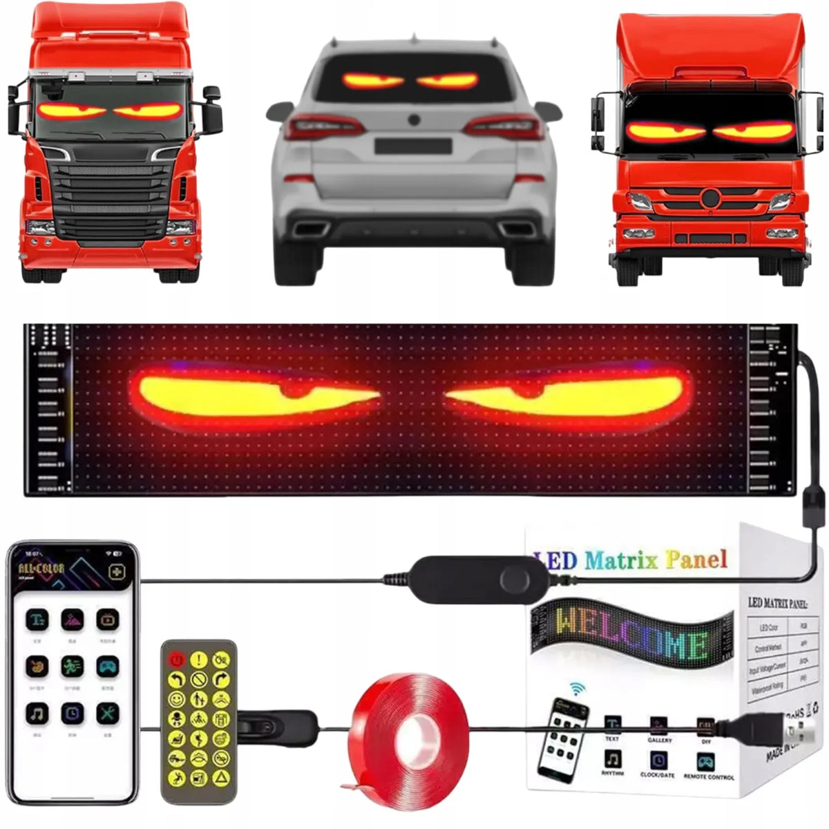LED automobilio žibintai velnio akys DIY sunkvežimiams SUV 100*380mm IP65 USB