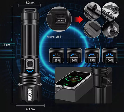 AKUMULIATORINIS TAKTINIS LED ŽIBINTUVĖLIS USB-C IP67 XHP70.2 20000lm PRO NEXOO