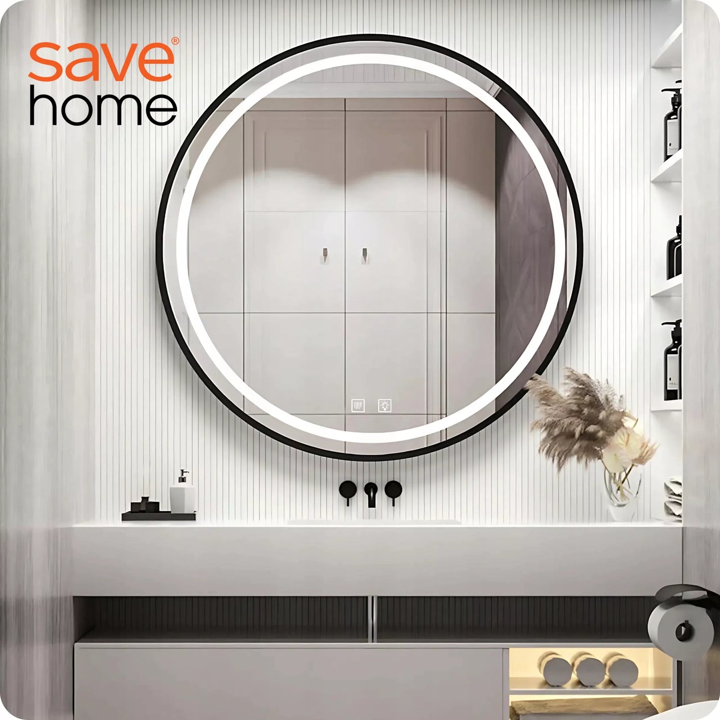 LED vonios veidrodis 80 cm apvalus su apšvietimu ir loft stiliaus rėmeliu