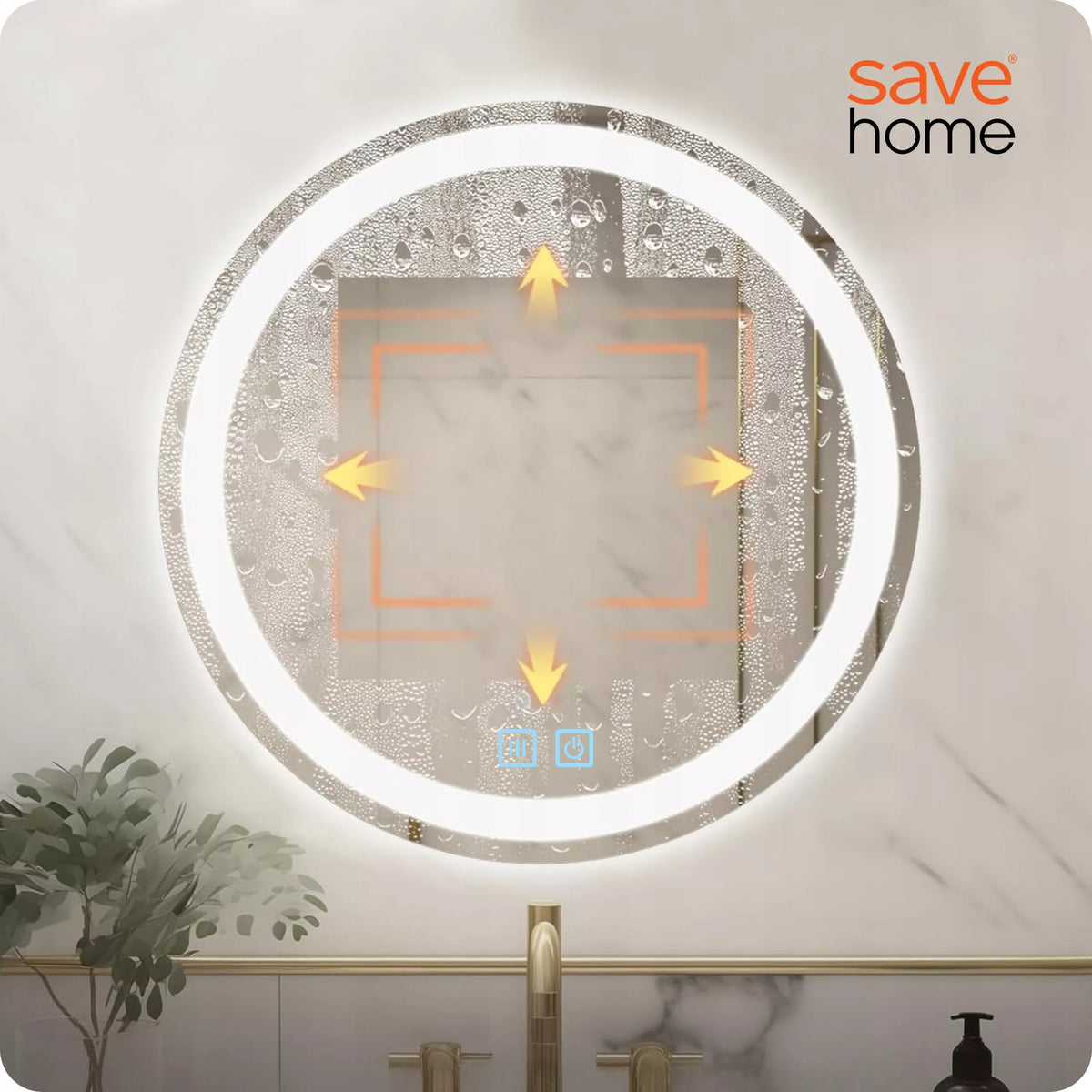 LED VONIOS VEIDRODIS APVALUS 60 cm APŠVIESTAS APSAUGOS NUO RASOJIMO, LIEČIAMAS 3 SPALVOS