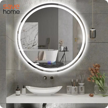 LED VONIOS VEIDRODIS APVALUS 60 cm APŠVIESTAS APSAUGOS NUO RASOJIMO, LIEČIAMAS 3 SPALVOS