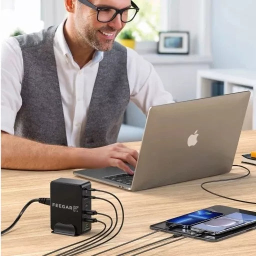Greitai įkraunanti Feegar Tower PRO 140W tinklo įkroviklis 6x USB Tipas C USB-C QC 3.0