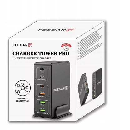 Greitai įkraunantis Feegar Tower PRO 140W, USB-C x6, QC 3.0