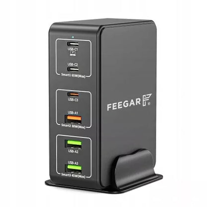 Greitai įkraunanti Feegar Tower PRO 140W tinklo įkroviklis 6x USB Tipas C USB-C QC 3.0