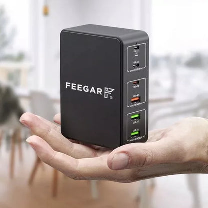 Greitai įkraunanti Feegar Tower PRO 140W tinklo įkroviklis 6x USB Tipas C USB-C QC 3.0