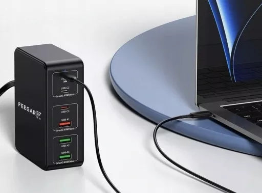 Greitai įkraunanti Feegar Tower PRO 140W tinklo įkroviklis 6x USB Tipas C USB-C QC 3.0