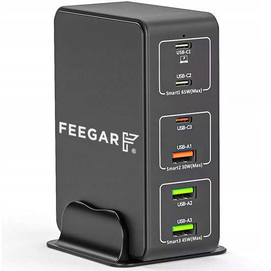 Greitai įkraunanti Feegar Tower PRO 140W tinklo įkroviklis 6x USB Tipas C USB-C QC 3.0