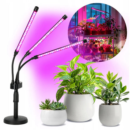 Triguba LED lempa augalams auginti 3x su laikmačiu, pastatoma, maža, reguliuojama