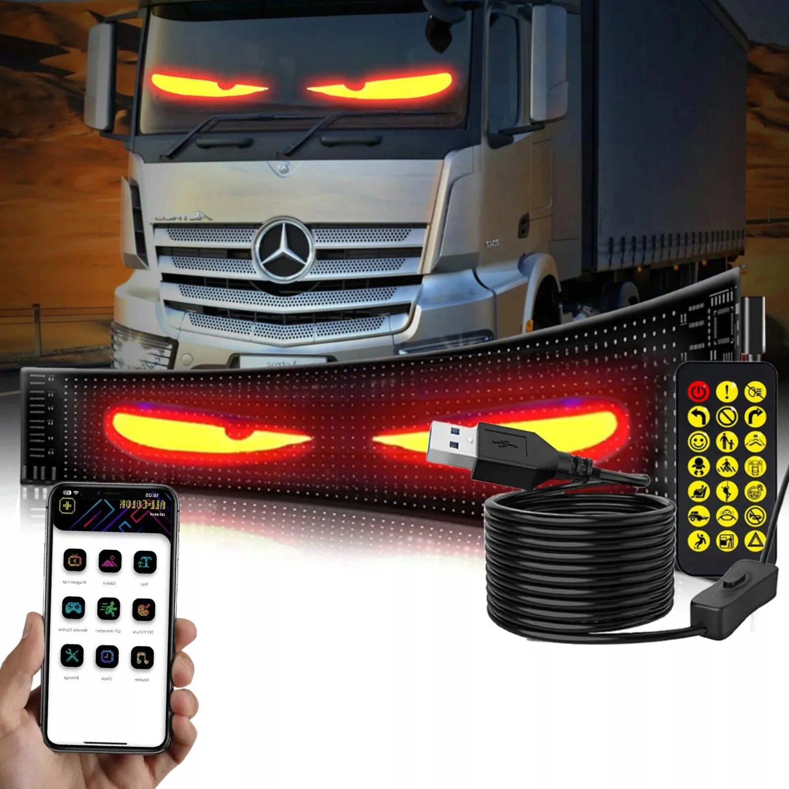 Automobilinė LED juosta „Velnio akys“ sunkvežimiui TIR