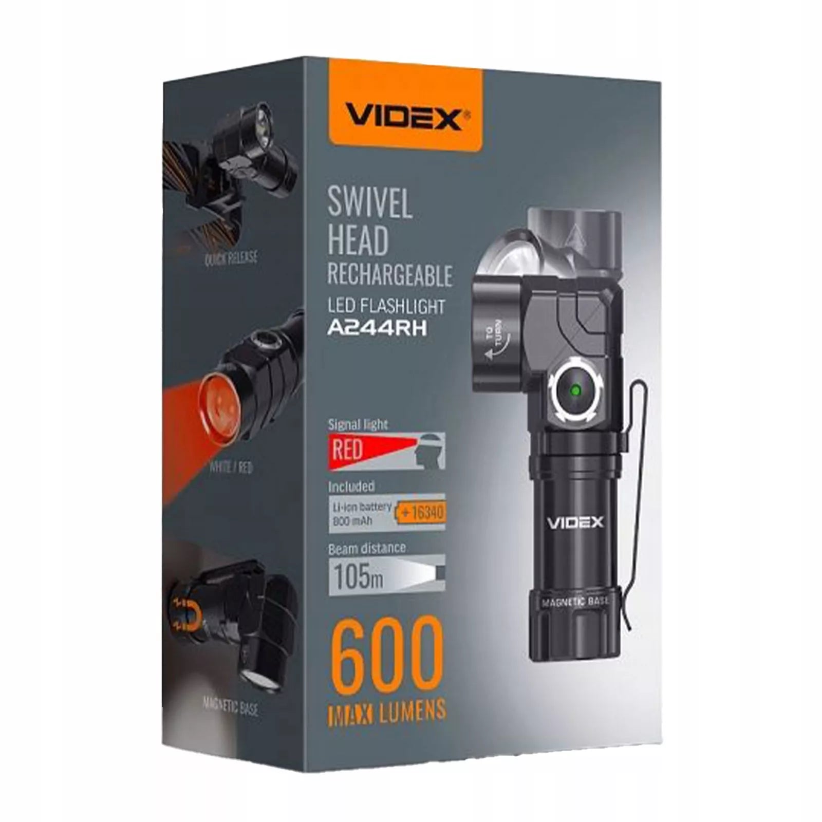 LED taktinis įkraunamas žibintuvėlis IP66 10W 600lm 5000K Nešiojamas USB-C