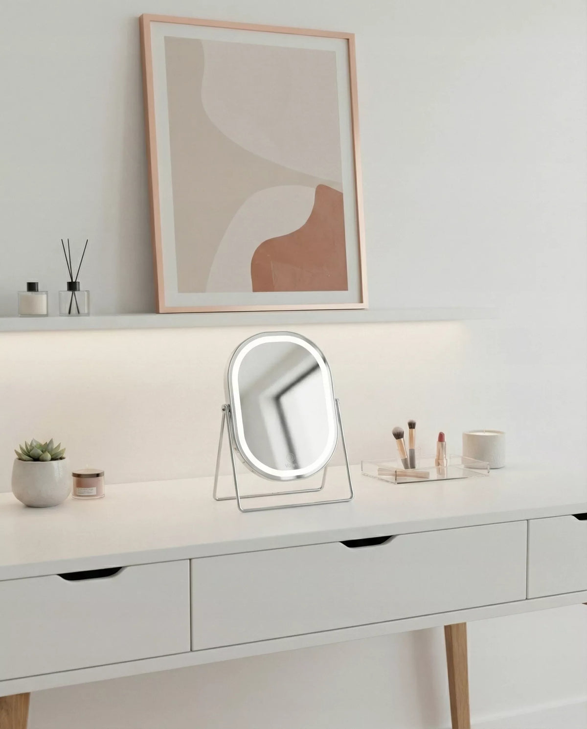 PREMIUM Makiažo veidrodis Kosmetinis BLIZGANTIS Metalinis APŠVIESTAS LED