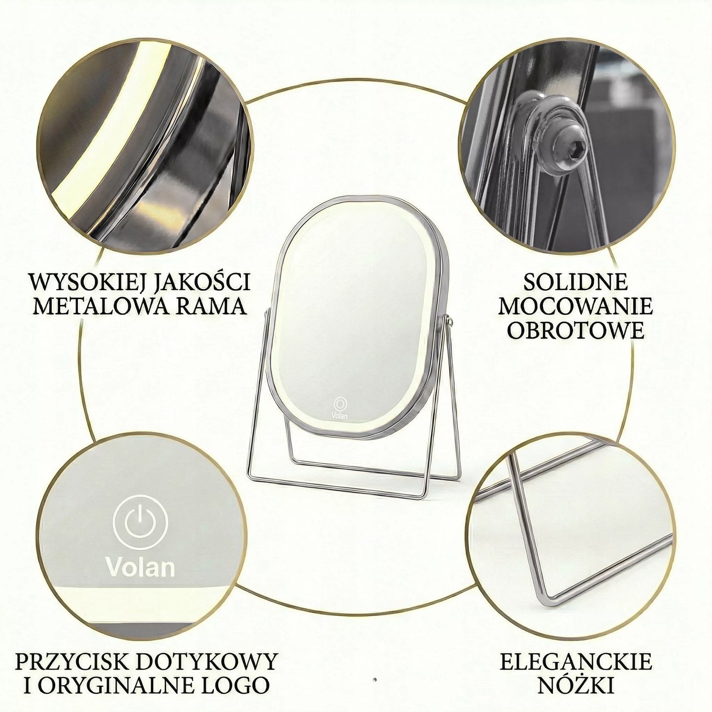 PREMIUM Makiažo veidrodis Kosmetinis BLIZGANTIS Metalinis APŠVIESTAS LED