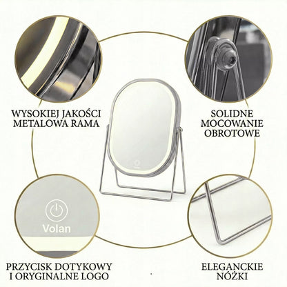 PREMIUM Makiažo veidrodis Kosmetinis BLIZGANTIS Metalinis APŠVIESTAS LED