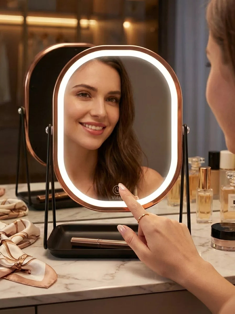 PREMIUM METALINIS KOSMETINIS VEIDRODIS SU LED APŠVIETIMU | VOLAN