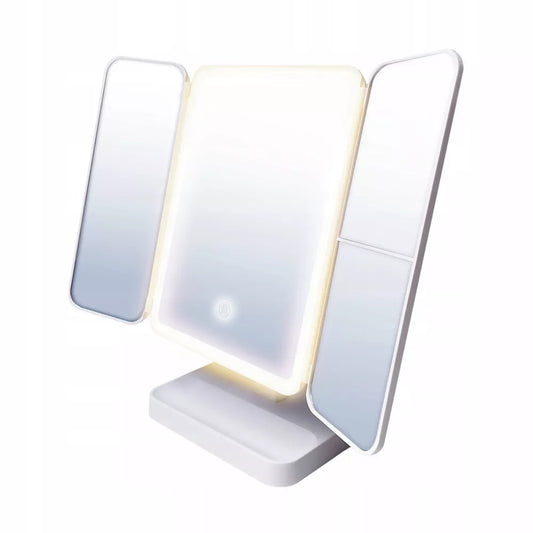 Kosmetinis makiažo veidrodis sulankstomas su LED pašvietimu Premium baltas