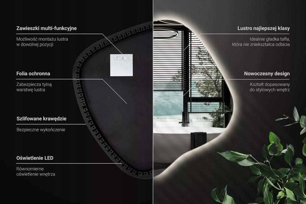 LED veidrodis Netaisyklingas Sieninis Makiažui ir Miegamajam „Glamour Design“