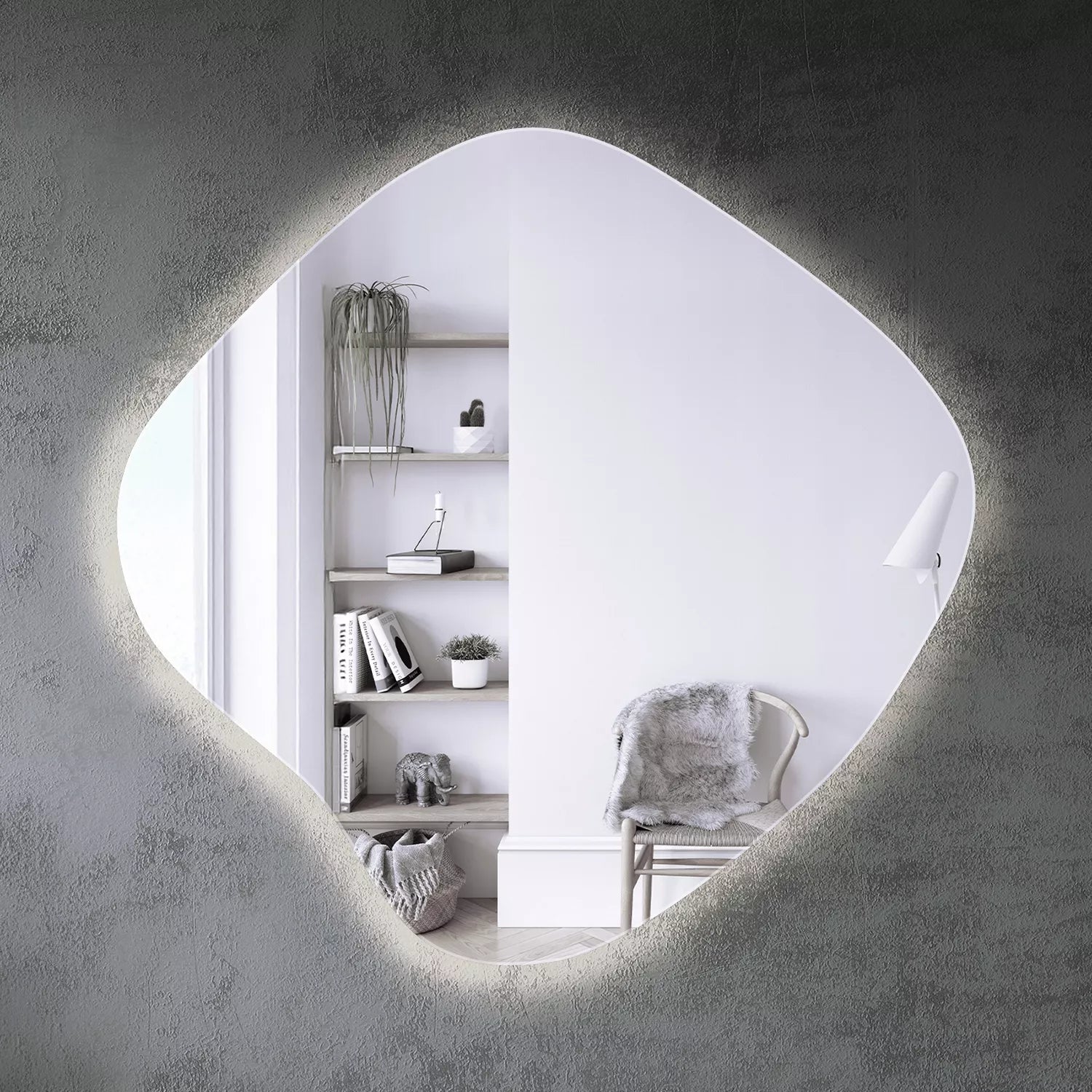 LED veidrodis Netaisyklingas Sieninis Makiažui ir Miegamajam „Glamour Design“
