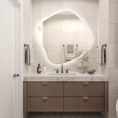 LED veidrodis Netaisyklingas Sieninis Makiažui ir Miegamajam „Glamour Design“