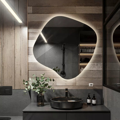 LED veidrodis Netaisyklingas Sieninis Makiažui ir Miegamajam „Glamour Design“