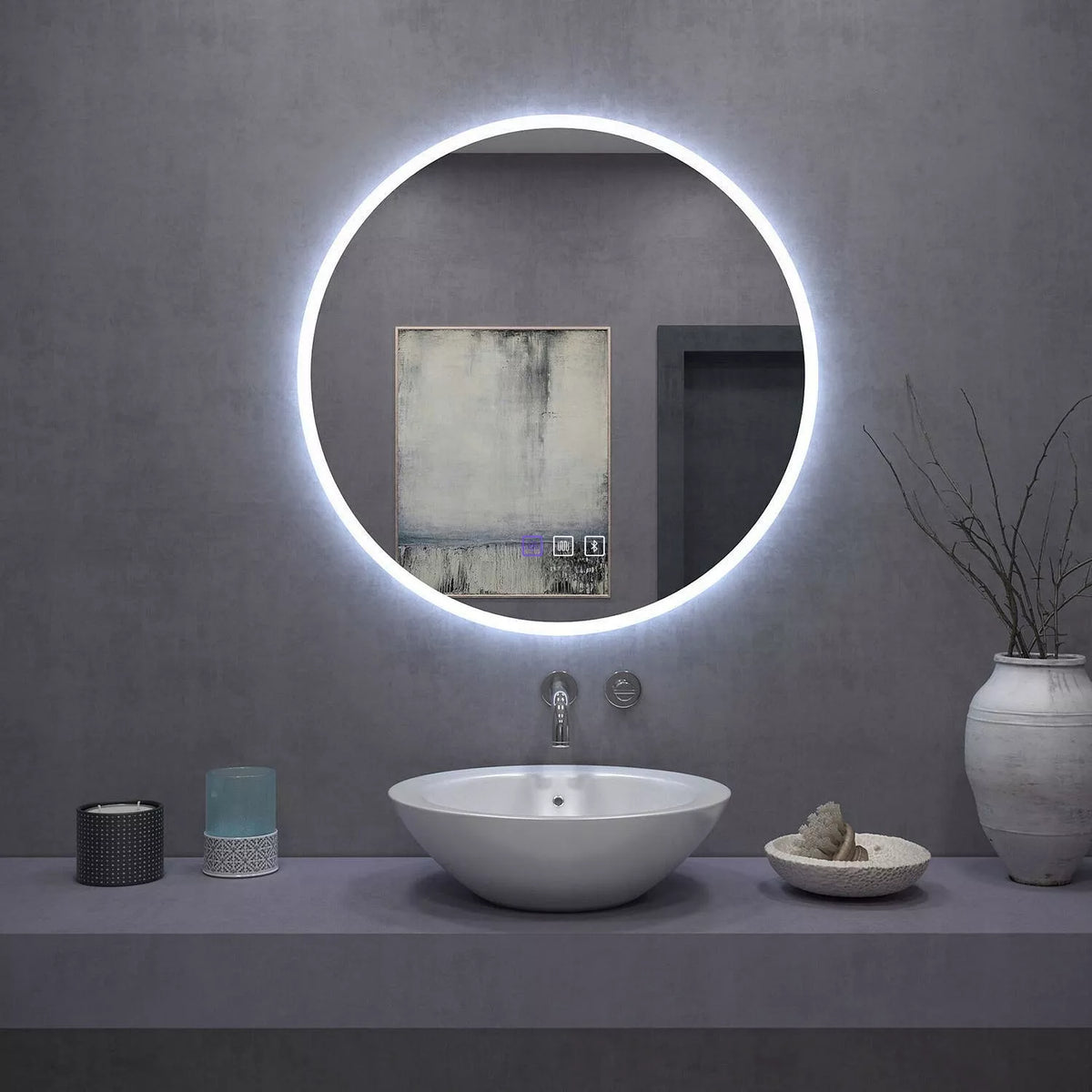 Vonios kambario veidrodis 60 cm su LED apšvietimu, apsauga nuo rasojimo ir Bluetooth garsiakalbiu