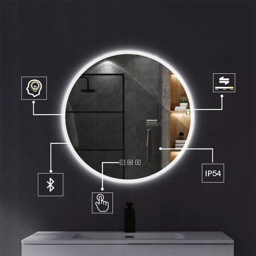 Vonios kambario veidrodis 60 cm su LED apšvietimu, apsauga nuo rasojimo ir Bluetooth garsiakalbiu