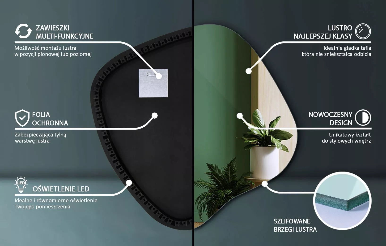 LED apšviestas dekoratyvinis veidrodis voniai, svetainei, miegamajam