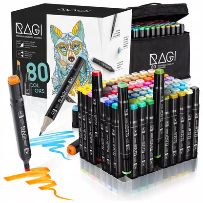 80 dvipusių alkoholinių markerių rinkinys su stovu/dėklu