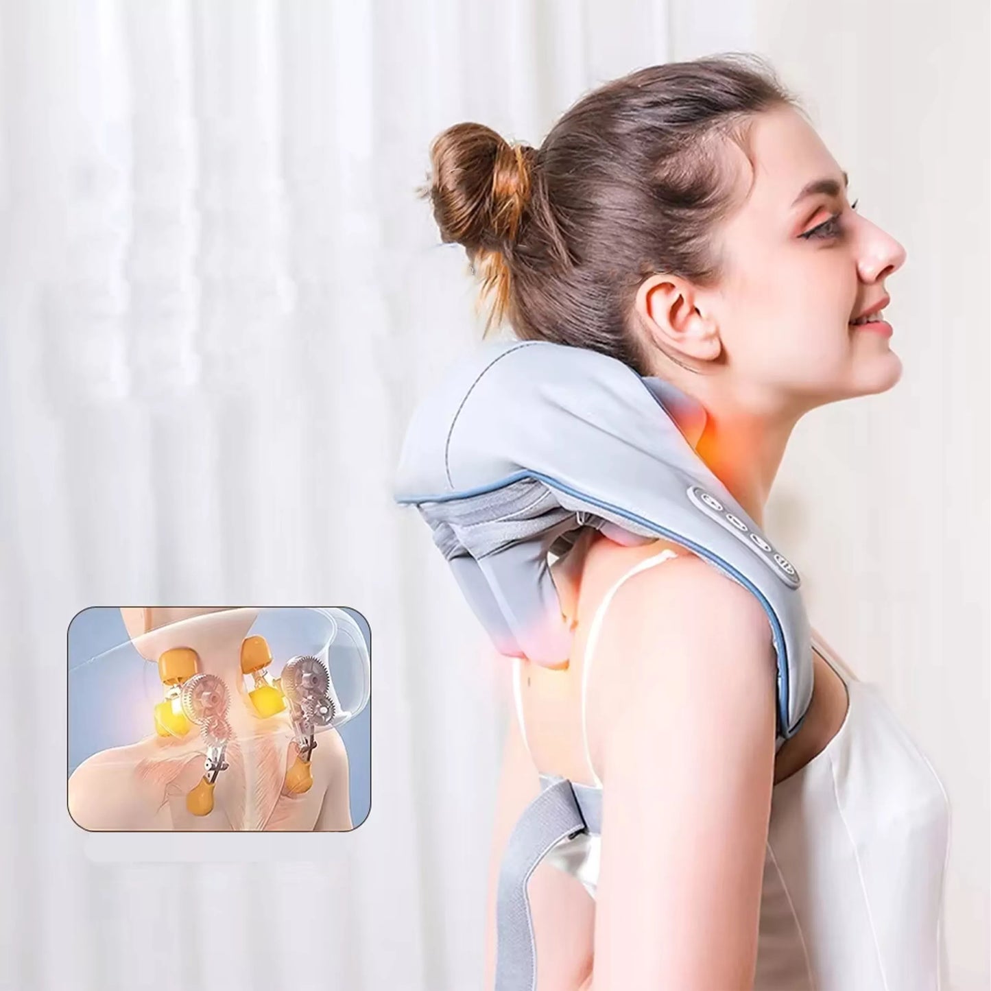 Belaidis masažuoklis kaklui, pakaušiui ir nugarai su šildymu, Shiatsu
