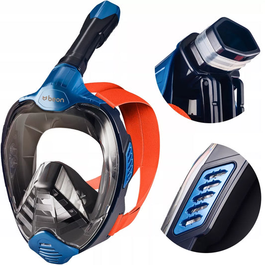 Beon Pro G2 pilno veido nardymo kaukė snorkelinimui L/XL - mėlyna