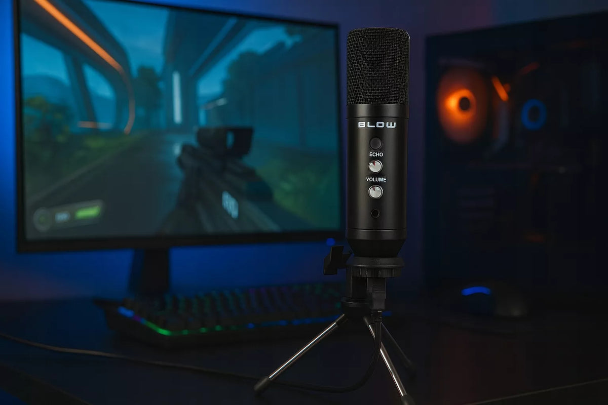 Žaidimų mikrofonas kompiuteriui – talpinis, studijinis, tripod laikiklis, USB