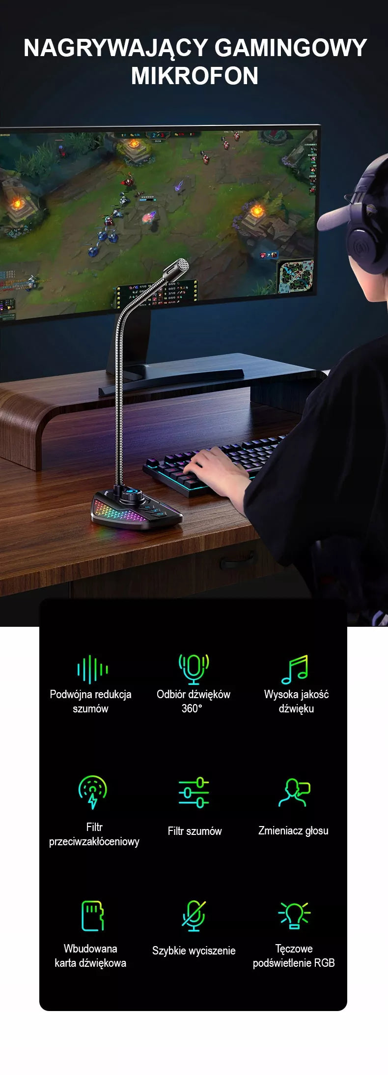 LED RGB mikrofonas žaidimams – PC ir nešiojamiesiems kompiuteriams