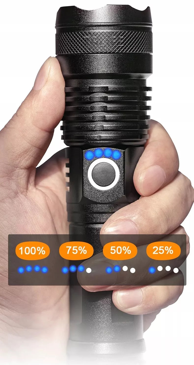 Galingas taktinis LED žibintuvėlis XHP50 ZOOM karinis